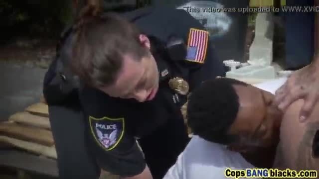 Big cocked black thug fucking two female cops in uniform