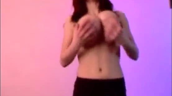 Redhead teen with amazing natural big tit on webcam