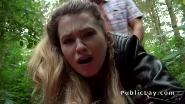 Blonde in knickers gets fucked outdoor
