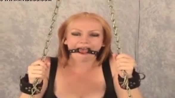 Gagged and bound up hottie is whipped ferociously