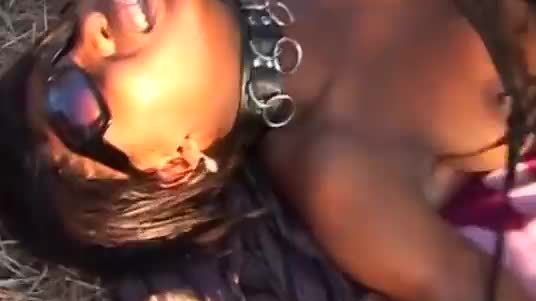 African slave forced into sucking cock outdoors