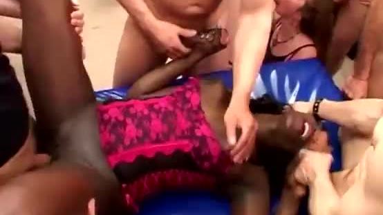 Horny african slut gets gang banged roughly