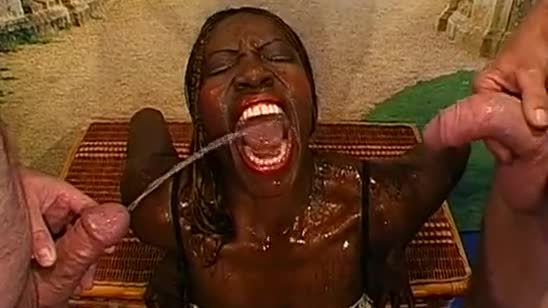 Hot cutie gets pissing from studs during filming