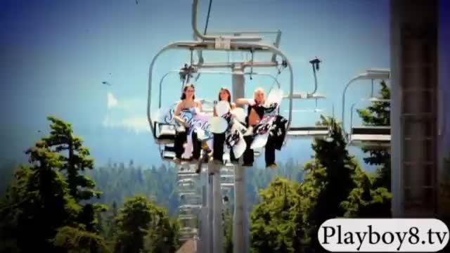 Badass babes snowboarding while all nude